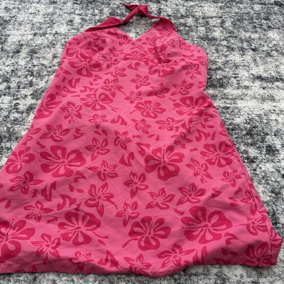 Vintage Y2K PInk Halter Floral Print Mini Dress Sz Large Juniors 11/13 Hibiscus - Picture 8 of 10